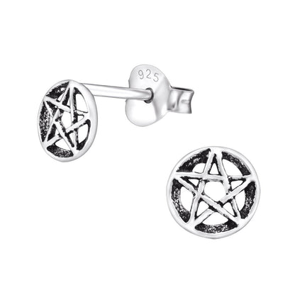 Sterling Zilveren Gotische Ster Oorknopjes Antieklook Rond 6mm - Aramat Jewels - Oorbellen - cadeautip