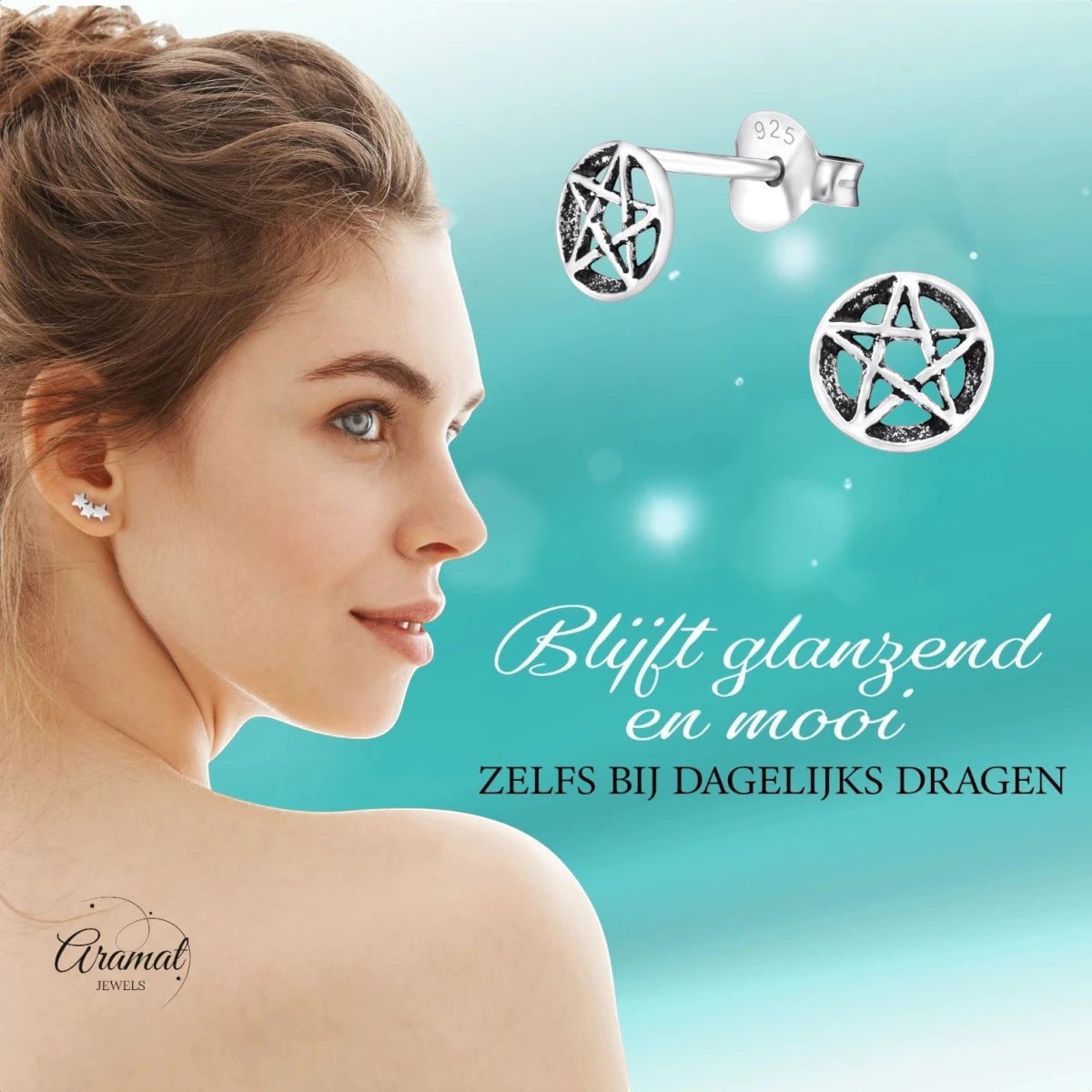 Sterling Zilveren Gotische Ster Oorknopjes Antieklook Rond 6mm - Aramat Jewels - Oorbellen - cadeautip