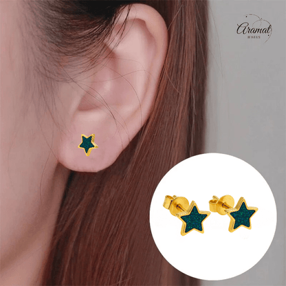 Sterren emaille oorstuds met zwart - groen glitter - oor6170 - YY - Oorbellen kopen# - 6mm - alles - cadeau
