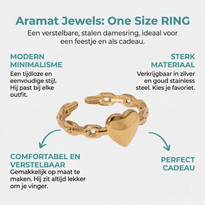 Stijlvolle Dames Schakelring met Hartje | 8mm - RVS - Aramat Jewels - Ringen - cadeautip