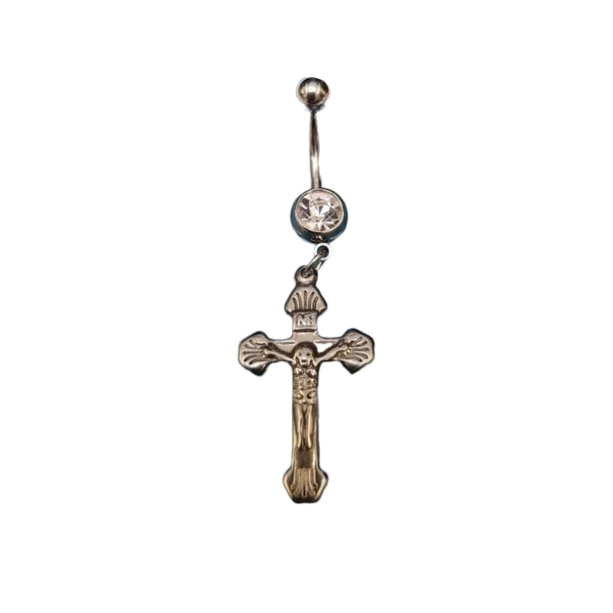 Stylish Steel Navel Piercing with Cross Pendant
