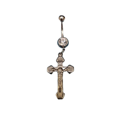 Stylish Steel Navel Piercing with Cross Pendant
