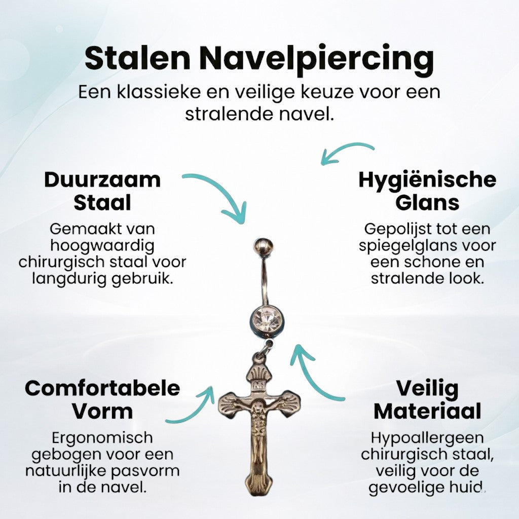 Stylish Steel Navel Piercing with Cross Pendant