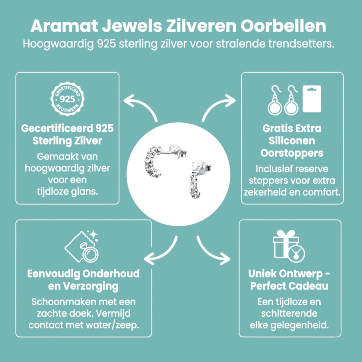 Stijlvolle Zilveren Hoepel Oorbellen met Kristal - Aramat Jewels - Oorbellen - cadeautip