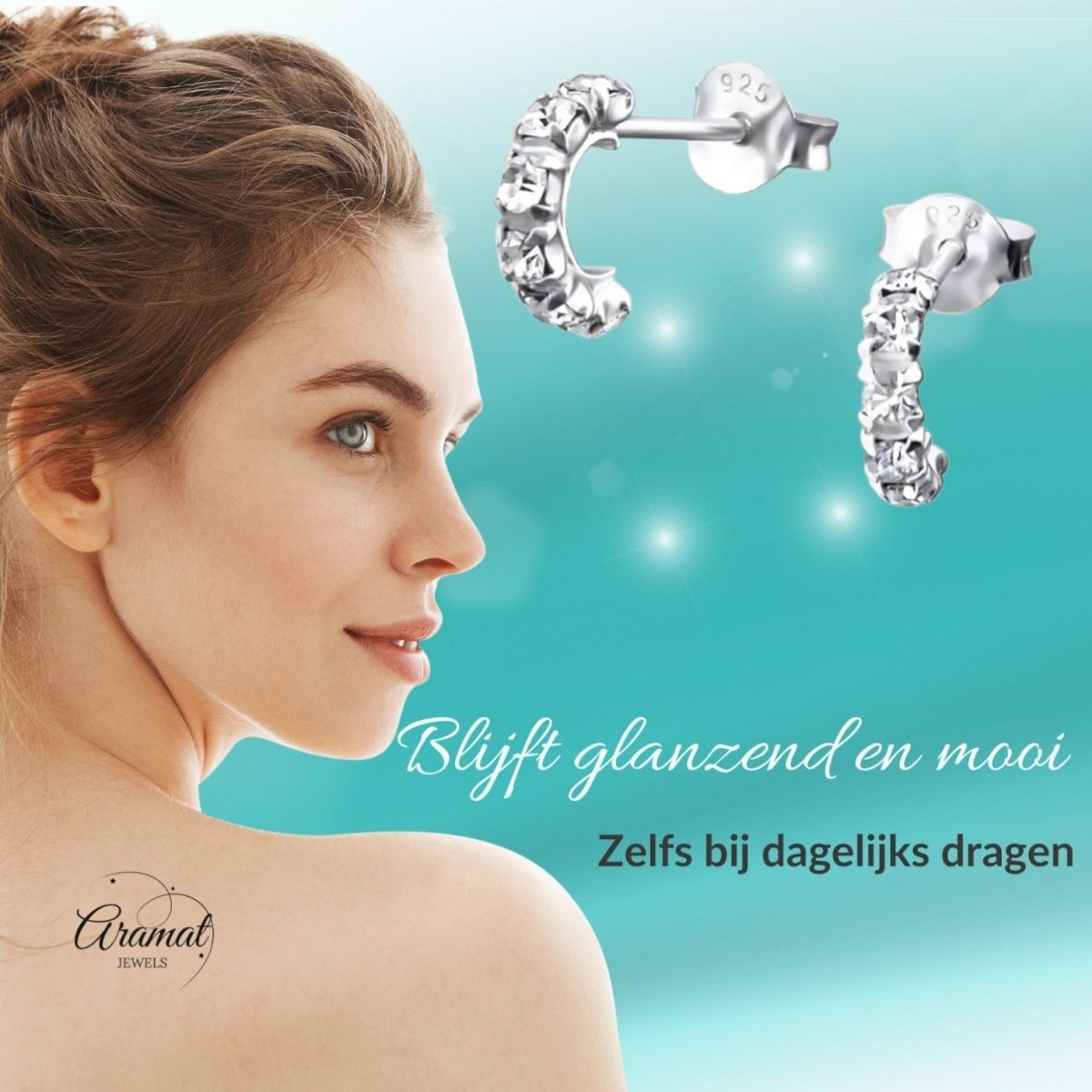 Stijlvolle Zilveren Hoepel Oorbellen met Kristal - Aramat Jewels - Oorbellen - cadeautip