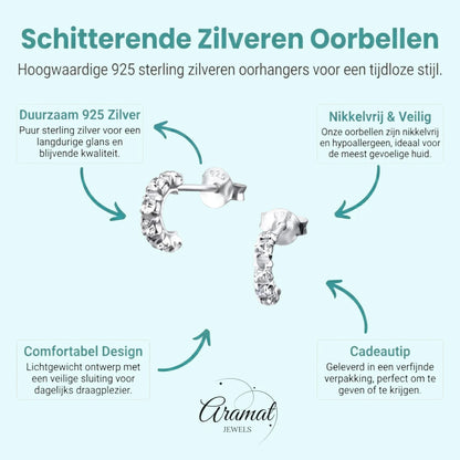 Stijlvolle Zilveren Hoepel Oorbellen met Kristal - Aramat Jewels - Oorbellen - cadeautip