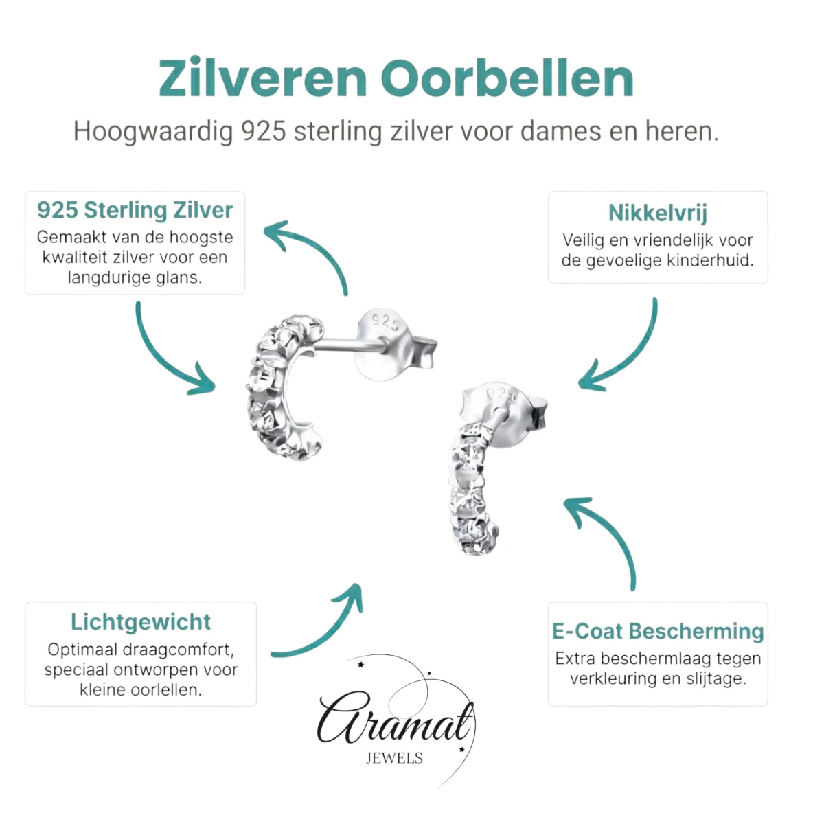 Stijlvolle Zilveren Hoepel Oorbellen met Kristal - Aramat Jewels - Oorbellen - cadeautip