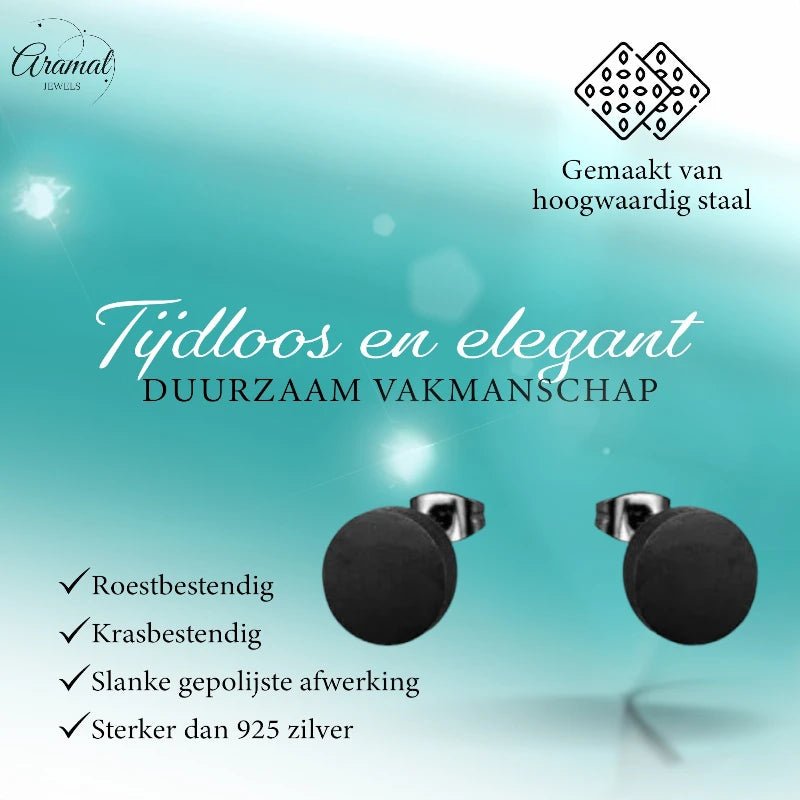 Stoere Zwarte Ronde Oorbellen - 10mm RVS - oor1970 - Oorbellen kopen# - 10mm - alles - cadeau