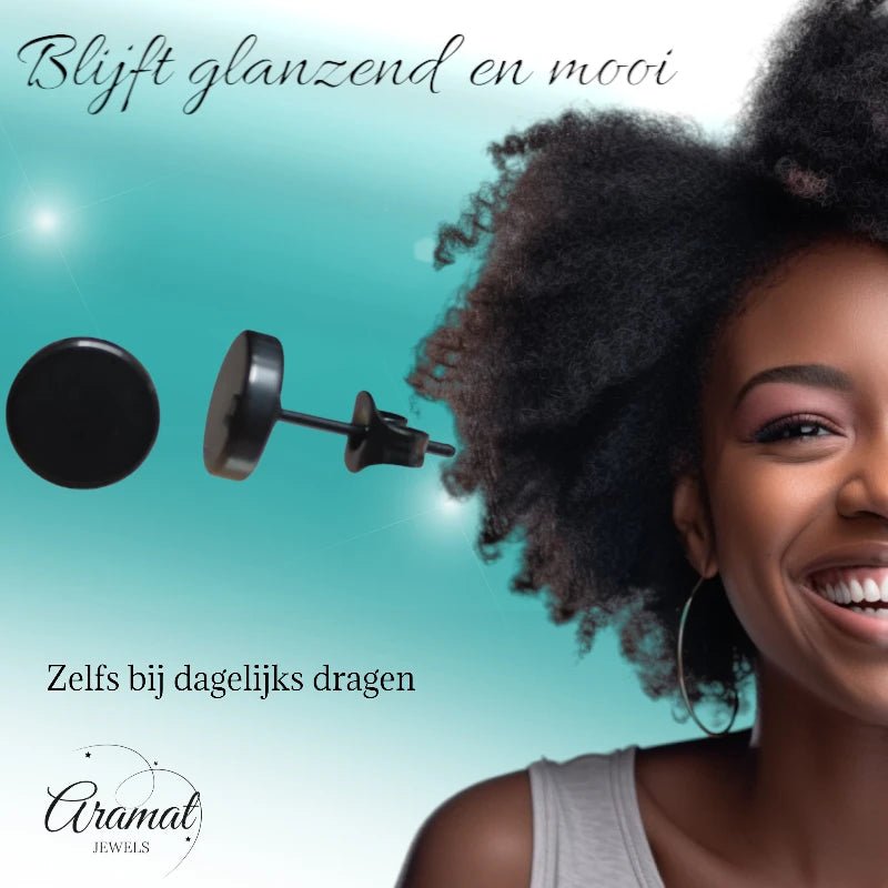 Stoere Zwarte Ronde Oorbellen - 7mm RVS - oor3155 - Oorbellen kopen# - 7mm - alles - cadeau