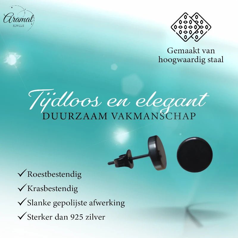 Stoere Zwarte Ronde Oorbellen - 8mm RVS - oor3156 - Oorbellen kopen# - 8mm - alles - cadeau