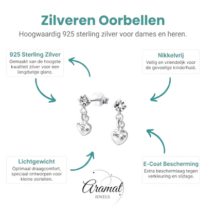 Stralende Zilveren Kinderoorknopjes met Hartje - Aramat Jewels - Oorbellen - cadeautip