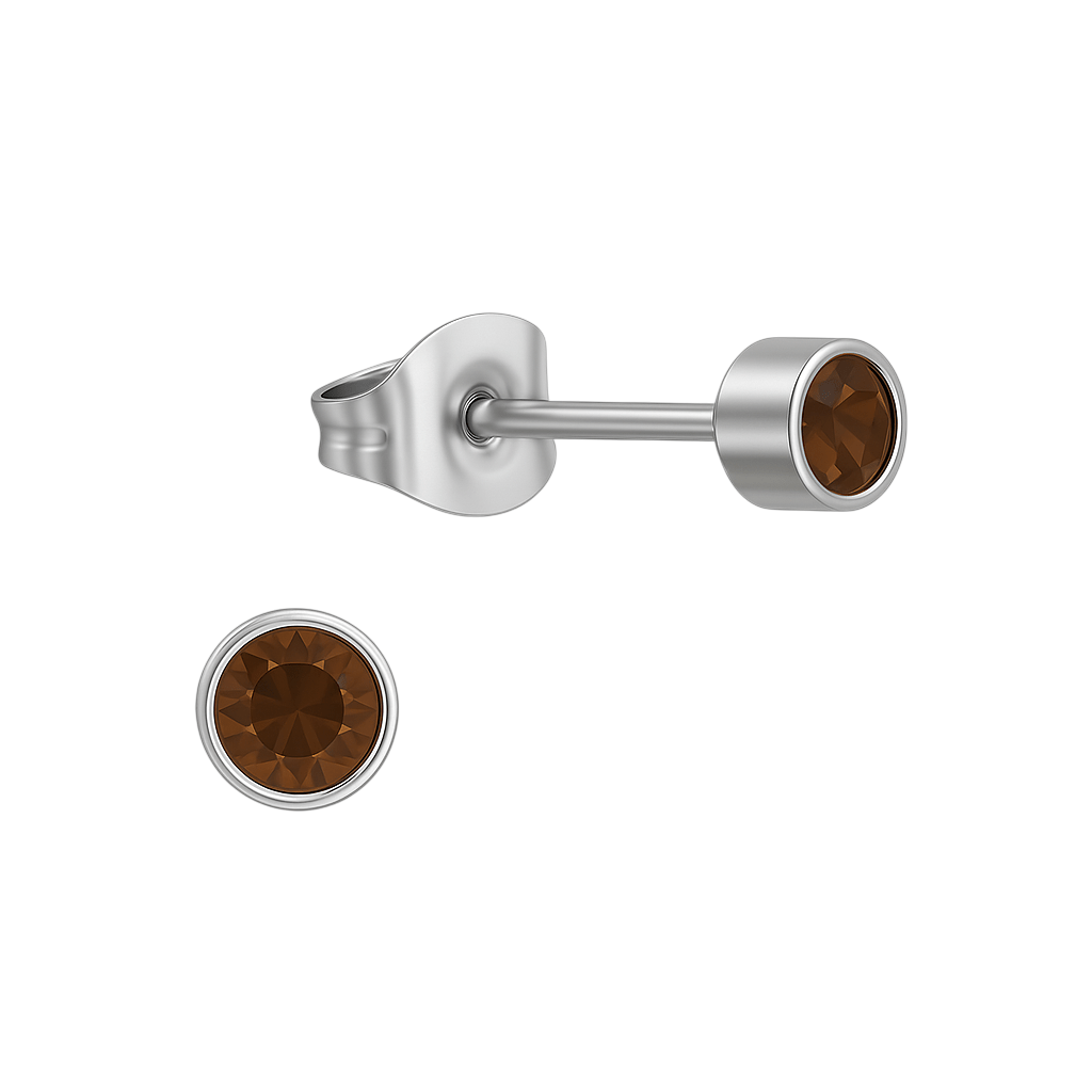 Topaasbruine kristal oorstekers – 4mm zilver RVS - Aramat Jewels - Oorbellen - cadeautip