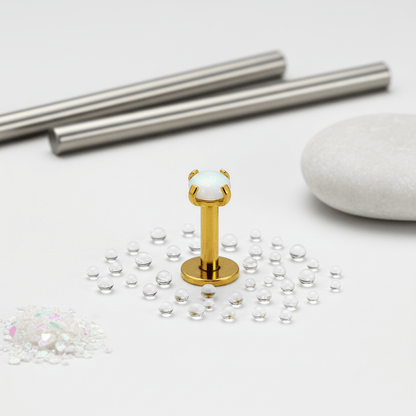 Tragus Helix Piercing – Wit Opaal – Goudkleur - Aramat Jewels - Piercings - cadeautip