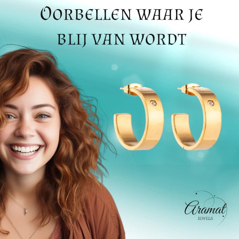 Trendy Goudkleurige Stalen hoepel Oorbellen - oor5828 - se46159 - Oorringen kopen