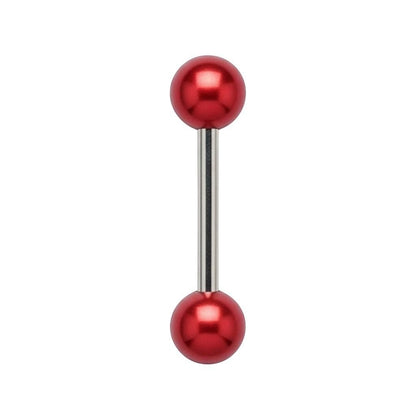 Aramat Jewels red pearl tongue piercing made of surgical steel with a shiny finish.