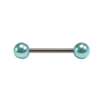Aramat Jewels light blue pearl tongue piercing made of surgical steel. Hypoallergenic and elegant design.