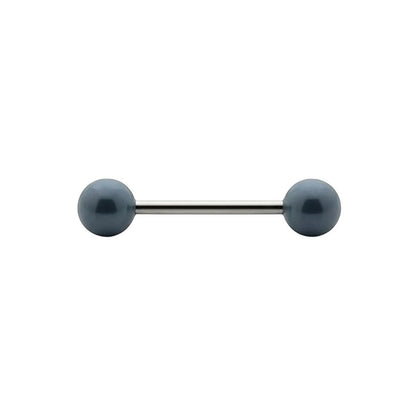 Aramat Jewels steel tongue piercing with a dark grey pearl ball. Hypoallergenic and suitable for healed piercings.