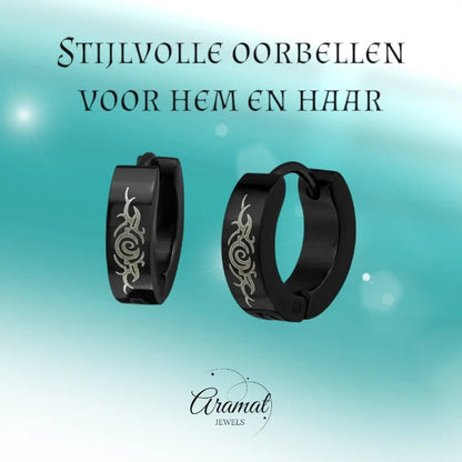 Tribal Huggies - Zwarte Oorringetjes van RVS - oor2288 - 840 - Oorringen kopen