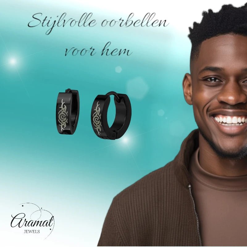 Tribal Huggies - Zwarte Oorringetjes van RVS - oor2288 - 840 - Oorringen kopen
