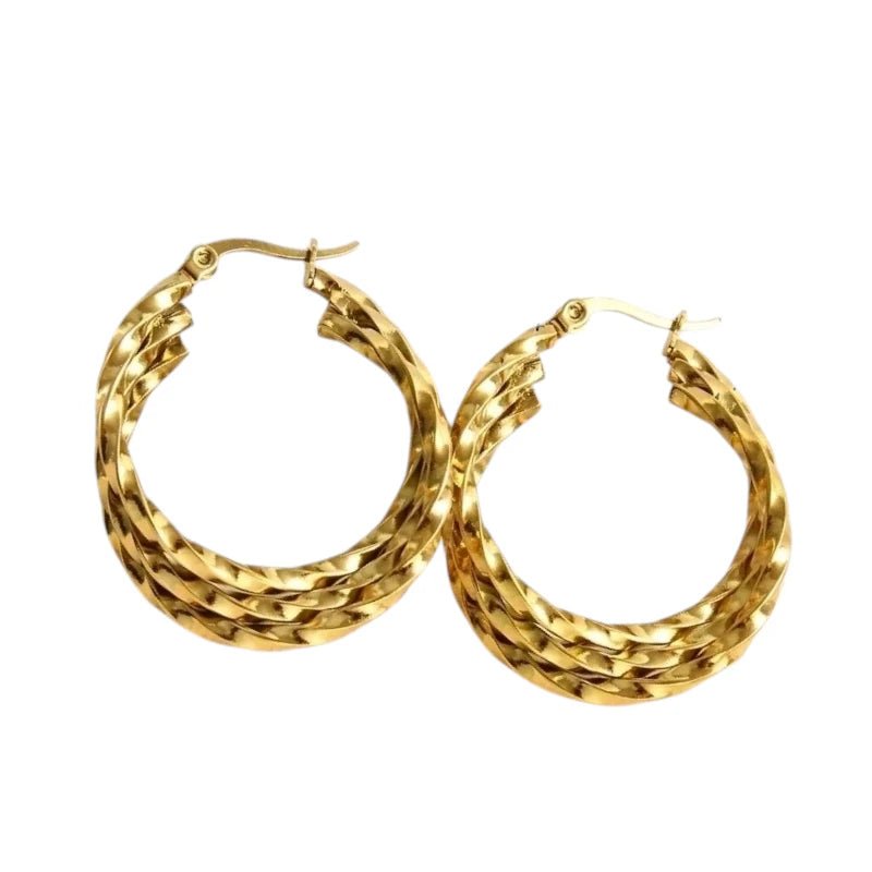 Triple Gedraaide Goudkleurige Oorringen - Statement Look - oor6280 - 538784 - Oorringen kopen# - 30mm - alles - cadeau