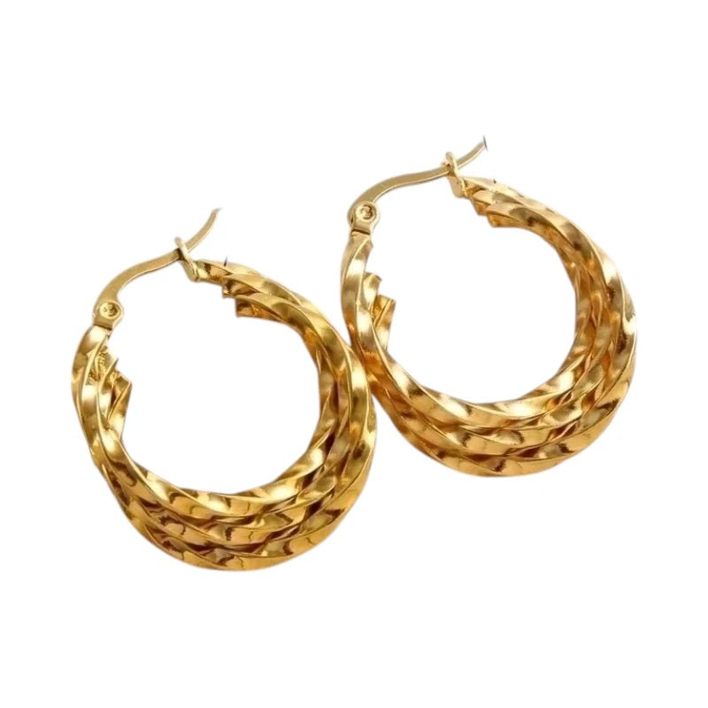 Triple Gedraaide Oorringen Rond Goudkleurig - 25x7mm - oor6290 - 538785 - Oorringen kopen# - 25mm - alles - cadeau