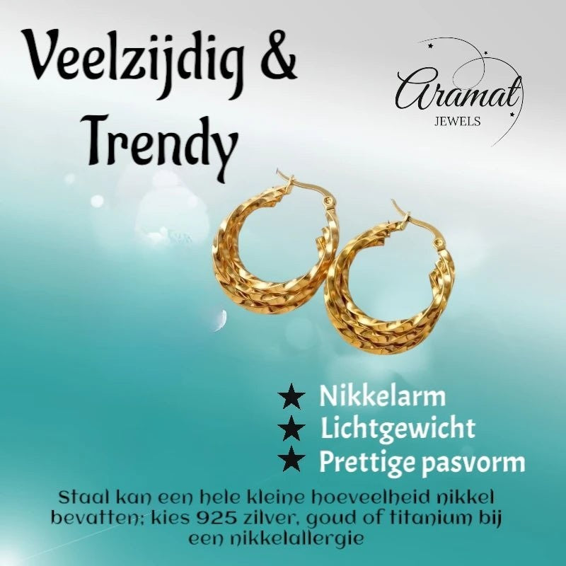 Triple Gedraaide Oorringen Rond Goudkleurig - 25x7mm - oor6290 - 538785 - Oorringen kopen# - 25mm - alles - cadeau