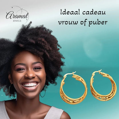 Triple Goudkleurige Oorringen Rond - 30x7mm - oor6294 - 647261 - Oorringen kopen# - 30mm - alles - cadeau