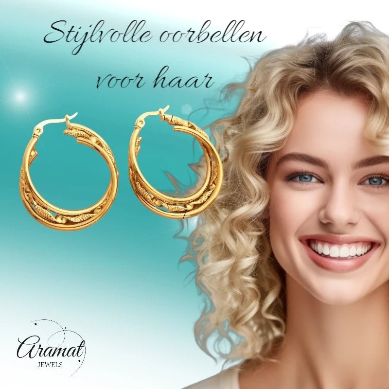 Triple Goudkleurige Oorringen Rond - 30x7mm - oor6294 - 647261 - Oorringen kopen# - 30mm - alles - cadeau