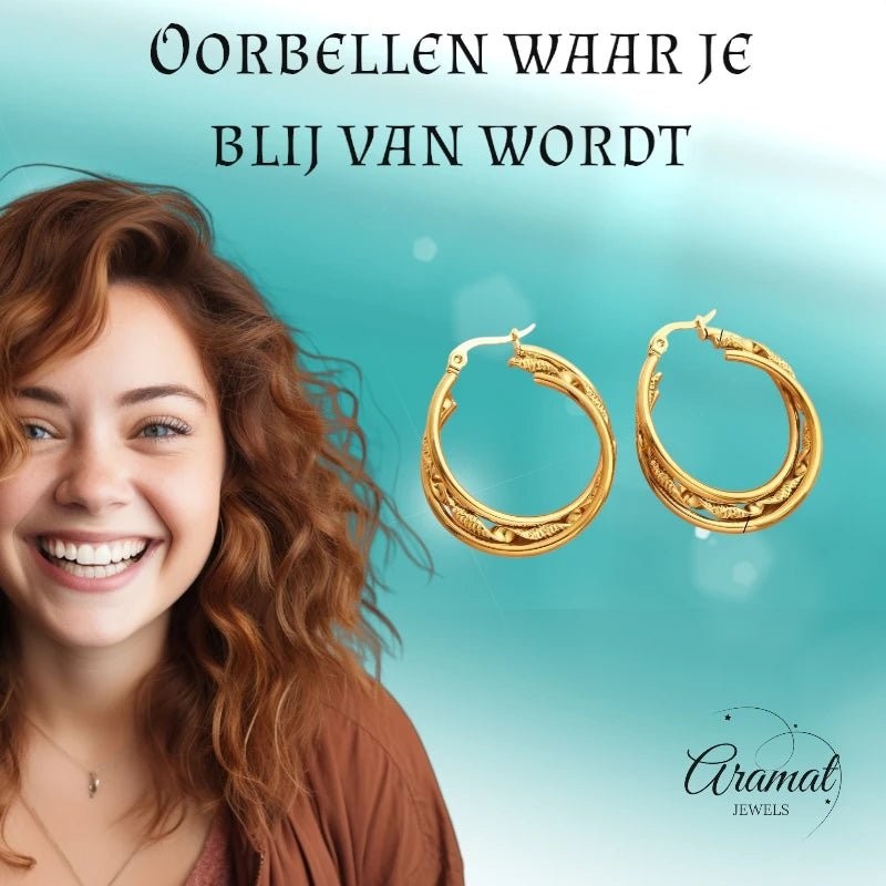 Triple Goudkleurige Oorringen Rond - 30x7mm - oor6294 - 647261 - Oorringen kopen# - 30mm - alles - cadeau