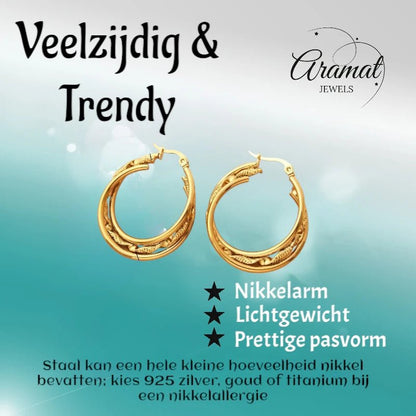 Triple Goudkleurige Oorringen Rond - 30x7mm - oor6294 - 647261 - Oorringen kopen# - 30mm - alles - cadeau