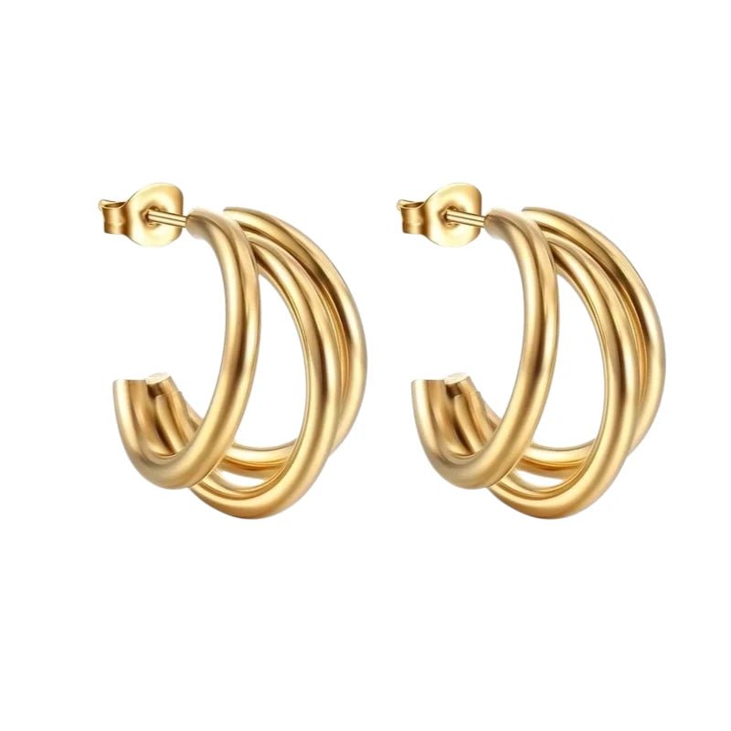 Triple Halve Oorringen RVS Goudkleurig 25mm - oor6385 - 22985 - Oorbellen kopen# - 25mm - alles - cadeau