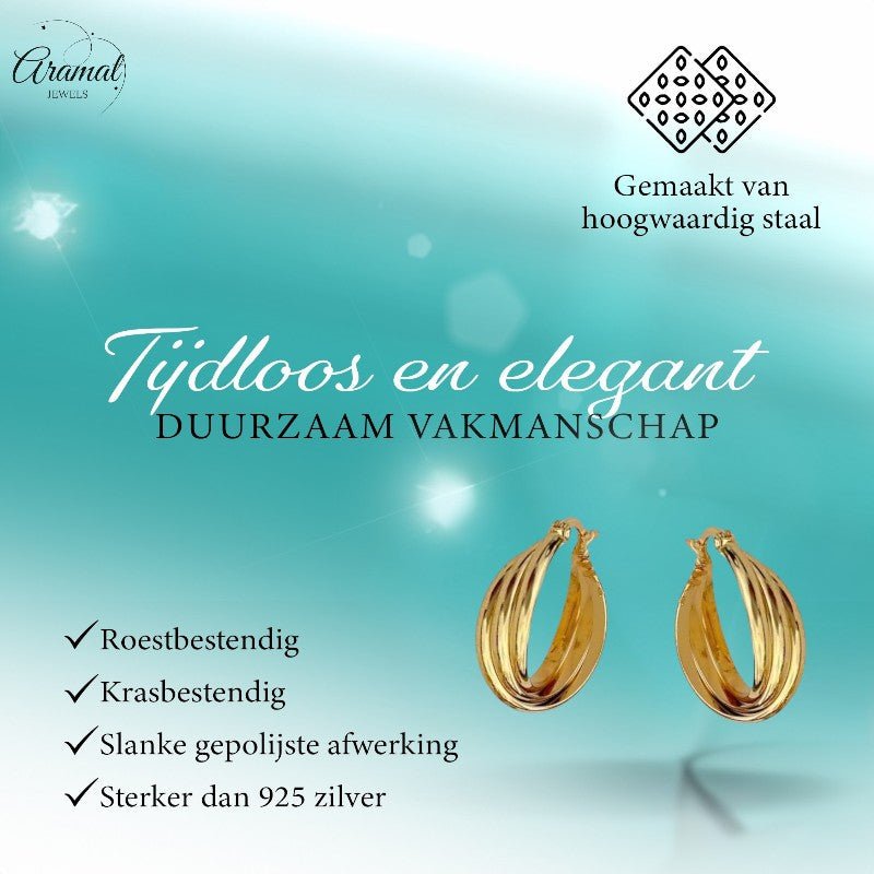 Triple oorringen dames – goudkleurig - oor6401 - 25439 - Oorringen kopen# - 22mm - alles - cadeau