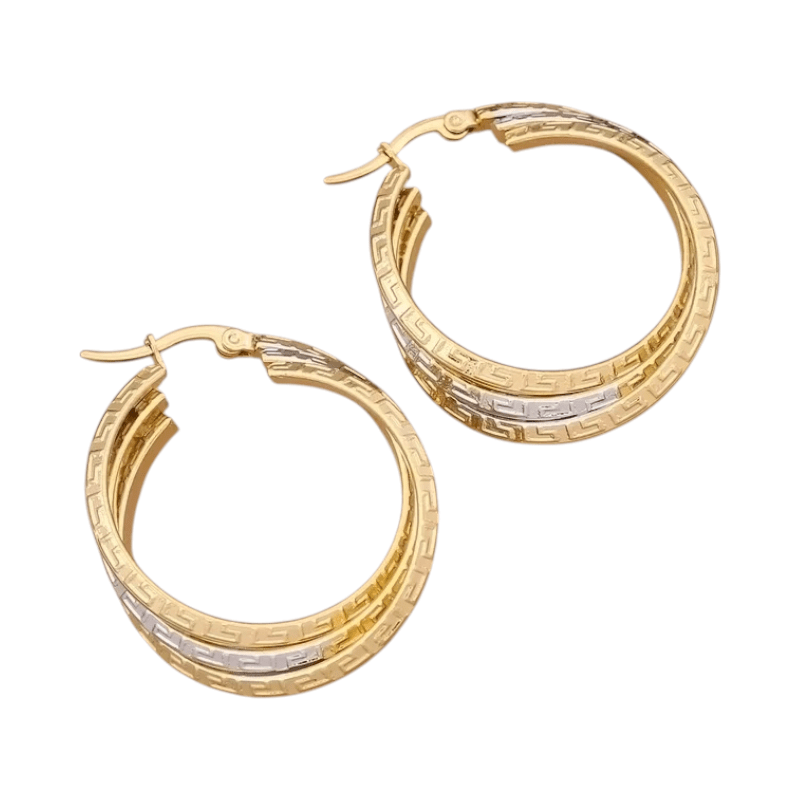 Triple Oorringen met Grieks Motief 35mm – Bicolor Stainless Steel - oor6354 - 49843 - Oorringen kopen# - 35mm - alles - bicolor