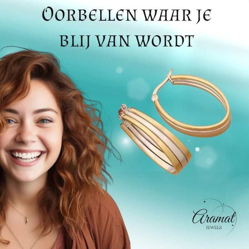 Triple Oorringen Ovaal 35x9mm - Goud & Zilver - oor6285 - 49846 - Oorringen kopen# - 35mm - alles - bicolor