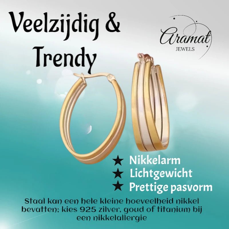 Triple Oorringen Ovaal 35x9mm - Goud & Zilver - oor6285 - 49846 - Oorringen kopen# - 35mm - alles - bicolor