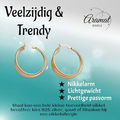 Triple Oorringen Rond Gekruist Bicolor - 35x15mm - oor6286 - 49845 - Oorringen kopen# - 35mm - alles - bicolor