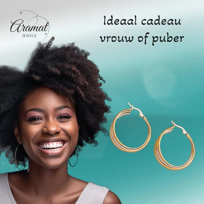 Triple Oorringen Rond Gekruist Bicolor - 35x15mm - oor6286 - 49845 - Oorringen kopen# - 35mm - alles - bicolor