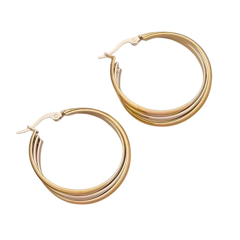 Triple Oorringen Rond Gekruist Bicolor - 35x15mm - oor6286 - 49845 - Oorringen kopen# - 35mm - alles - bicolor