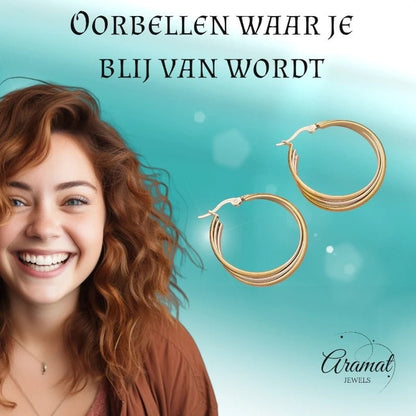 Triple Oorringen Rond Gekruist Bicolor - 35x15mm - oor6286 - 49845 - Oorringen kopen# - 35mm - alles - bicolor