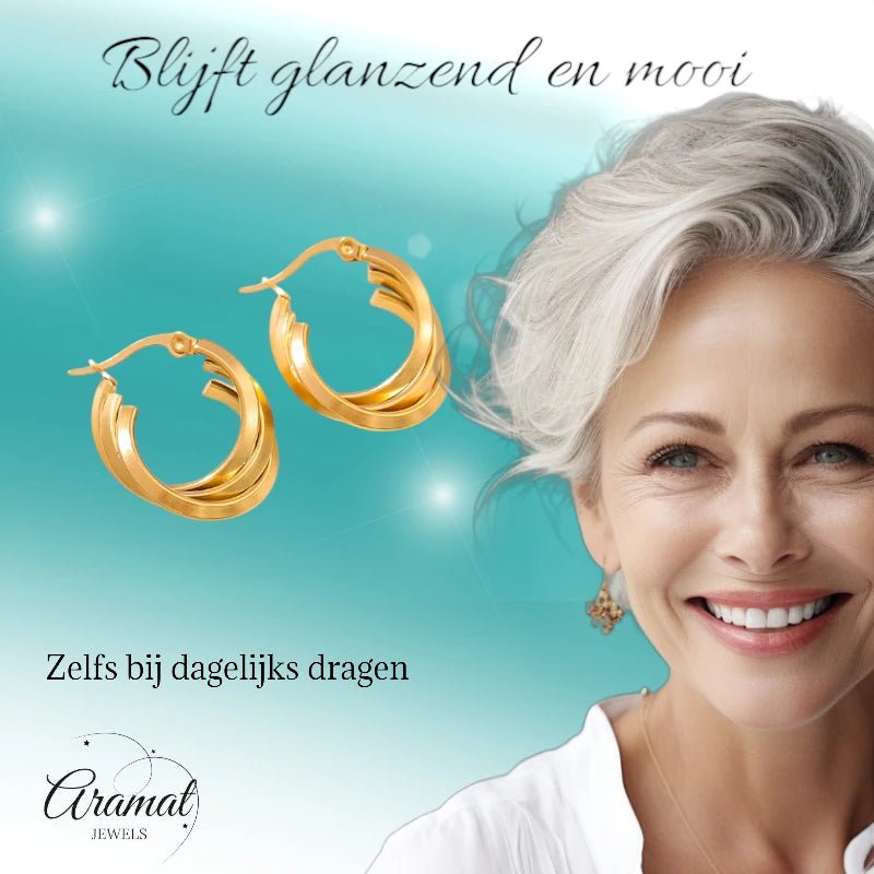 Triple Oorringen Rond Gekruist Goudkleurig - 25x7mm - oor6288 - 162720 - Oorringen kopen# - 25mm - alles - cadeau