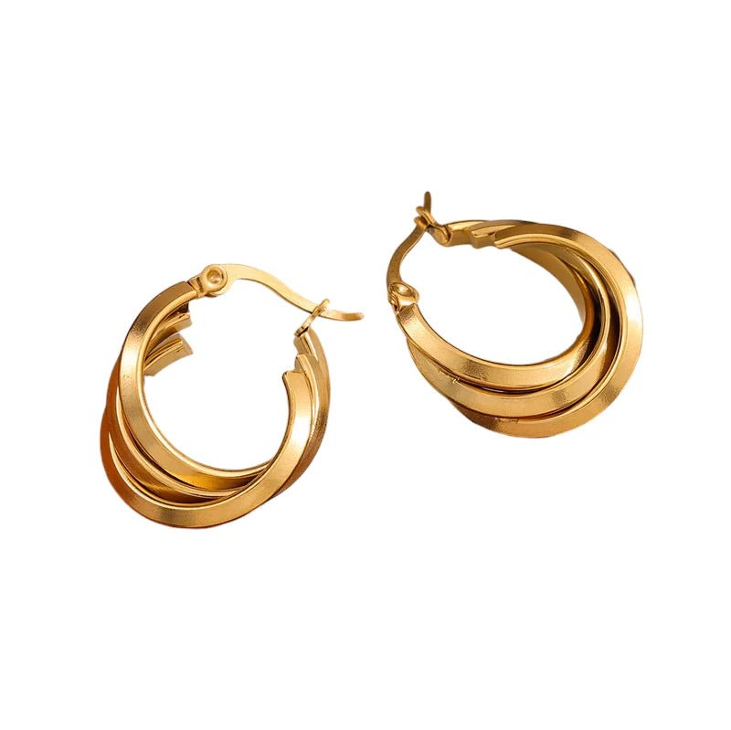 Triple Oorringen Rond Gekruist Goudkleurig - 25x7mm - oor6288 - 162720 - Oorringen kopen# - 25mm - alles - cadeau