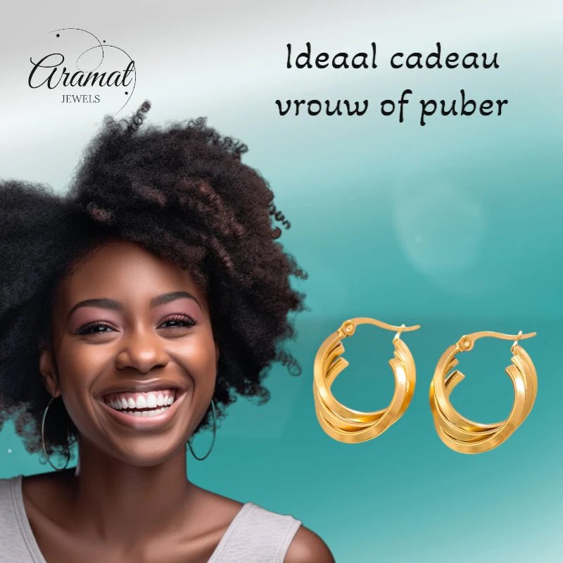 Triple Oorringen Rond Gekruist Goudkleurig - 25x7mm - oor6288 - 162720 - Oorringen kopen# - 25mm - alles - cadeau