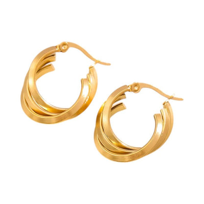 Triple Oorringen Rond Gekruist Goudkleurig - 25x7mm - oor6288 - 162720 - Oorringen kopen# - 25mm - alles - cadeau