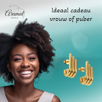 Triple Oorstekers Goudkleurig - Halve Hoepel Design - oor6282 - 536094 - Oorbellen kopen# - 20mm - alles - cadeau