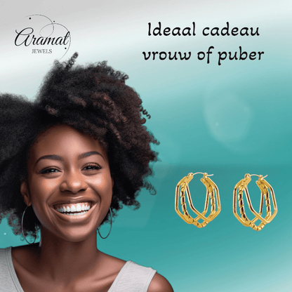 Triple RVS Oorringen Swirl Design 30x28mm - Goudkleurig - oor6370 - 69934 - Oorringen kopen# - 30mm - alles - cadeau