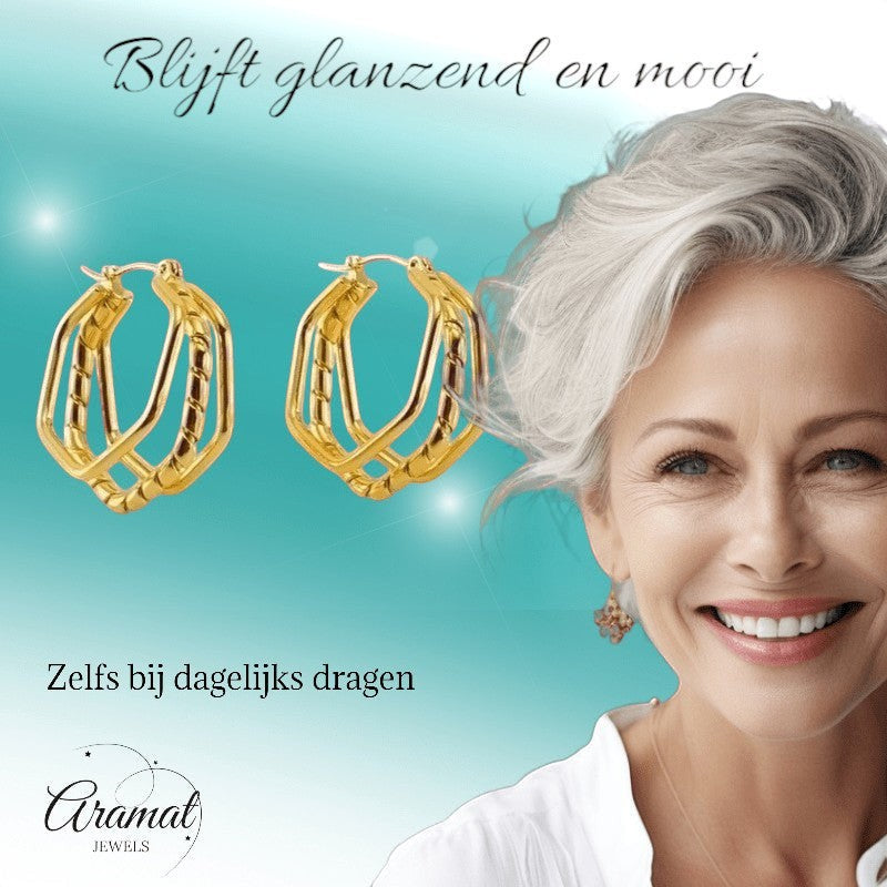 Triple RVS Oorringen Swirl Design 30x28mm - Goudkleurig - oor6370 - 69934 - Oorringen kopen# - 30mm - alles - cadeau
