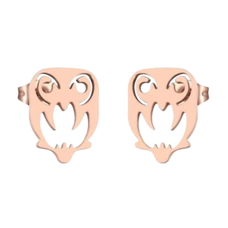 Uil Oorbellen Rosékleurig RVS – 9x7mm – Dierenoorbellen Meisje & Vrouw - oor2138 - Oorbellen kopen# - 9mm - alles - cadeau