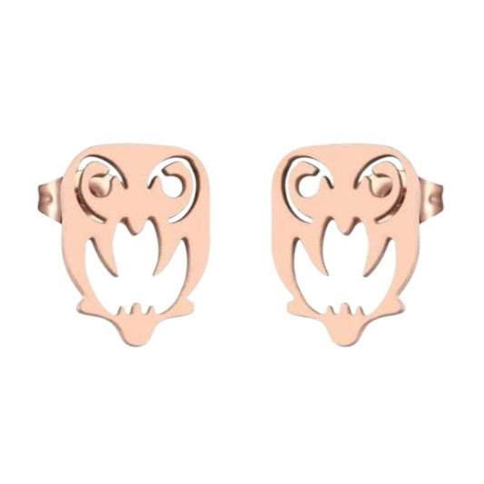 Uil Oorbellen Rosékleurig RVS – 9x7mm – Dierenoorbellen Meisje & Vrouw - oor2138 - Oorbellen kopen# - 9mm - alles - cadeau