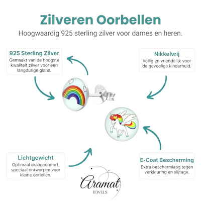 Unicorn Zilveren Oorbellen - Regenboog & Eenhoorn Cadeau - Aramat Jewels - Oorbellen - cadeautip