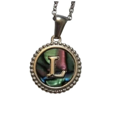 Unieke Stalen Initiaal Ketting met Abalone Schelp - Zilverkleur - 45cm - Aramat Jewels - Halskettingen - cadeautip